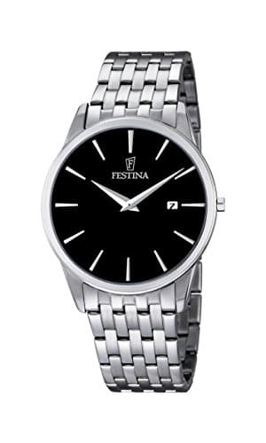 Image of Festina Men's Quartz Watch with Black Dial Analogue Display and Silver Stainless Steel Bracelet F6833/2