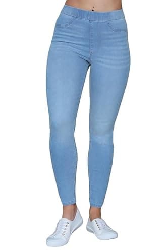 Image of Ex Famous Store Pull-On Jean for Women UK 6-22, High-Waisted Stretchy Skinny Denim Jeggings for Women UK Light Blue