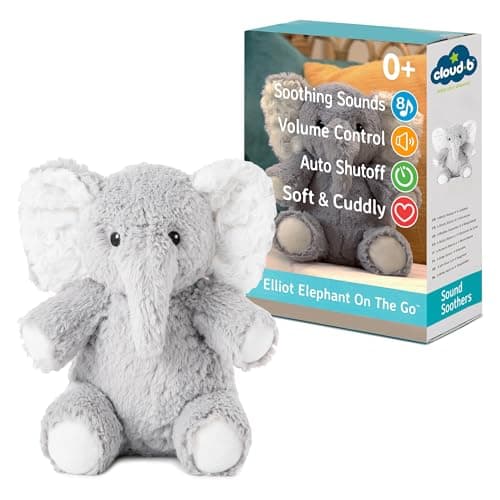 Image of Cloud b Elliot Elephant On The Go - Award-Winning Plush Travel Size Soothing White Noise Machine Baby Sleep Aid | Soft, Cuddly Comfort | Auto Shut-Off