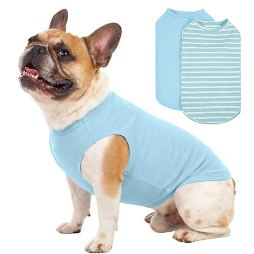 Image of Lelepet 2 Pack Dog T-Shirts, Soft Breathable Cotton Shirt for Dogs, Stretchy Pet Clothes Outfits, Sleeveless Summer Doggie Vest, Basic Lightweight Pet Tee Shirts for Dogs Cats, Blue S