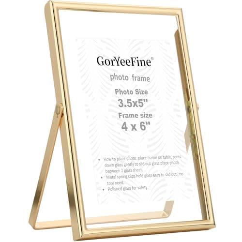 Image of Gold 4x6 Floating Picture Frame for Photo Sizes(2x3''&3.5x5''),Adjustable Tabletop/Shelf,Floating Picture Frames 2x3'',Classy Metal Gift Frames for Wedding,Thanksgiving,Christmas