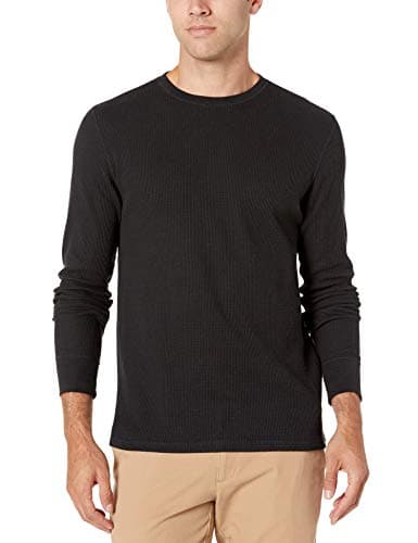 Image of Amazon Essentials Men's Slim-Fit Long-Sleeve Waffle Shirt, Black, L