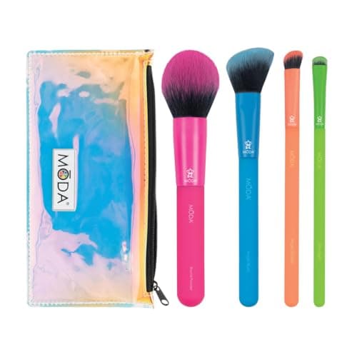 Image of Moda Royal & Langnickel Full Size Electric 5pc Brush Set with Pouch, Includes - Round Powder, Angled Blush, Angled Shader and Smudger Brushes, Multicolor - Neon