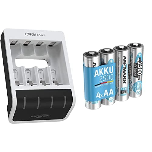 Image of ANSMANN Comfort Smart AA & AAA Battery Charger For NiMH NiCd Rechargeable Batteries & AA Rechargeable Batteries [Pack of 4] & Low Self Discharge AA Type Size Battery For Toys