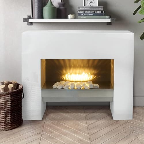 Image of Freestanding Electric Fireplace Suite, White Electric Fire and Surround, 39 Inch Electric Fireplace, Realistic Flame Effect, 2kw Heater