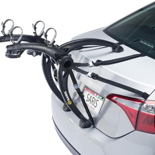 Image of Saris Bones Car Trunk Bicycle Rack Carrier, Mounts 2 Bikes, Black - Durable, Rust-Free, Anti-Sway Straps, Fits Most Vehicles, Made in USA, Arc-Based Design, 100% Recyclable Materials