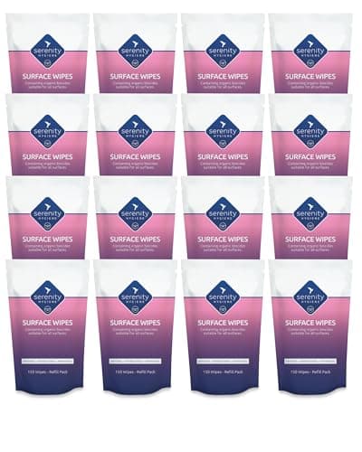 Image of Antibacterial Surface Cleaning Wipes - Alcohol Free Sanitising Surface Wipes for all Hard Surfaces - Made in UK - 150 Large Strong Wet Wipes - Refill Pack of 12