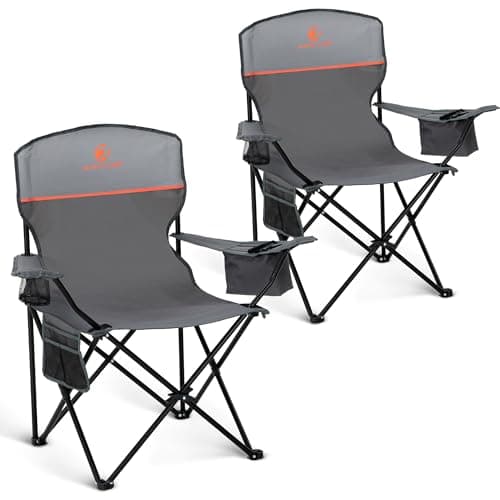 Image of ALPHA CAMP Set of 2 Folding Camping Chairs with Cooler Bag & Cup Holder & Side Pocket Up to 120kg, Lightweight and Portable Camping Chair for Adults, Grey