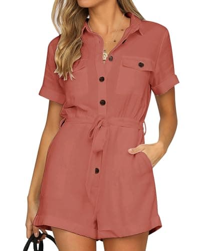 Image of Vetinee Jumpsuit for Women Casual Summer Rompers for Women Casual Brick Dust Size Large Fits UK Size 16 - UK Size 18