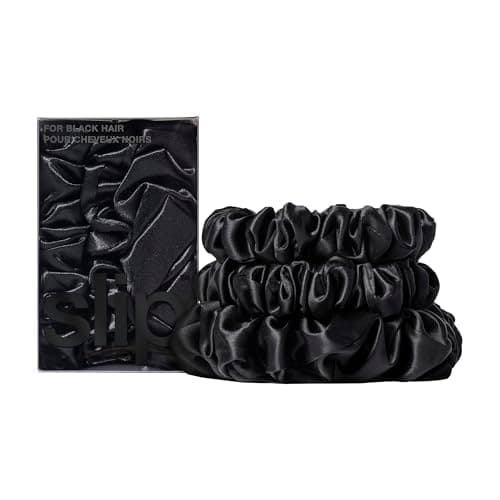 Image of Slip Pure Silk Assorted Black Scrunchies - Back to Basics - 100% Mulberry Slipsilk, Anti-Crease, Gentle on Hair, Prevents Breakage - Stylish & Durable (3 Scrunchies)