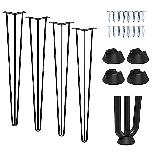 Image of Signstek 28" Metal Legs 71cm Black Table Legs Sturdy 3 Rods Mid Century Modern Furniture Industrial Style 10mm For Desk Dining Table DIY Furniture With Screws (Set of 4)