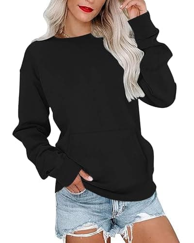 Image of PLOKNRD Womens Sweatshirts Crew Neck Ladies Jumpers Long-Sleeve Casual Tops with Pockets(Black,M)