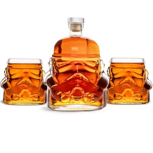 Image of Original Stormtrooper Whiskey Decanter and 2 x Stormtrooper Helmet Glasses, for Whisky, Bourbon, Scotch & Gin, 750ml Decanter with Cork Seal, 300ml Glasses, Star Wars Gifts for Men!