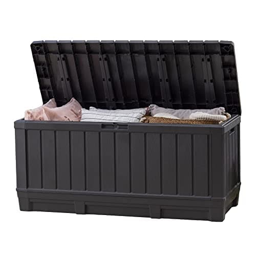 Image of Keter Kentwood 90 Gallon Resin Deck Box-Organization and Storage for Patio Furniture Outdoor Cushions, Throw Pillows, Garden Tools and Pool Toys, Graphite