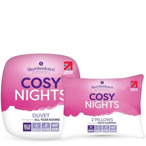 Image of Slumberdown Cosy Nights Double Duvet 10.5 Tog & 2 Pillows - Breathable & Soft All Year-Round Double Quilt for Summer, Autumn & Winter | UK-Made, Non-Allergenic & Washable (200 x 200cm)