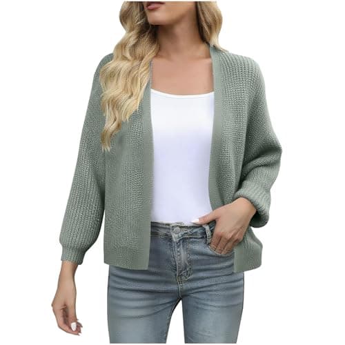 Image of Wedding Jacket Thick Needle Cardigan Knit Long Sleeve Winter Light Weight Solid Color Sweaters Women Army Green Shrug Casual Tunic Sweater Activewear Cardigan Boleros and Shrugs