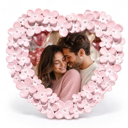 Image of ZAWUU 4x4 Heart Photo Frame for Mother's Day, Pink Floral Picture Frame for Mum Nan, Shabby Chic Room Decor, Acrylic Front, fits 8x8 cm Photos