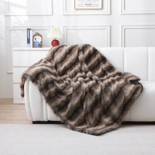Image of DREAMLANDING Luxury Faux Fox Fur Throw Blanket Long Fluff Fuzzy Thick Cozy Warm Blanket for Sofa Couch Bed Home Decor with Soft Cozy Velvet Back for Winter (Khaki,130150cm)