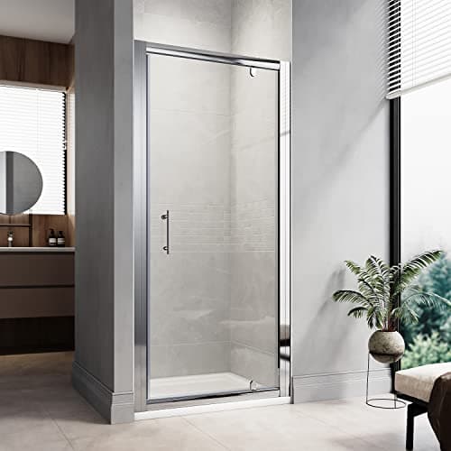 Image of ELEGANT 760mm Pivot Hinge Shower Door Screen with 6mm Extra Toughened Glass Reversible Shower Cubicle Enclosure