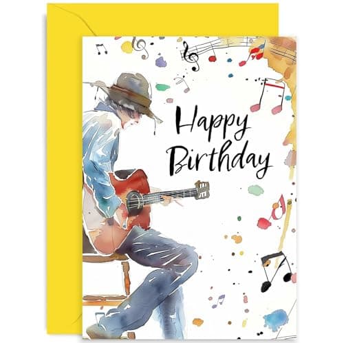 Image of Birthday Cards for Men - Music Guitarist Birthday Card for Him - Male Birthday Card for Son, Grandson, Brother, Son-in-law, Husband - Guitar Birthday Gift | Blank Inside