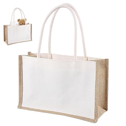 Image of Natural Hessian Tote Bag With Cotton Handles - Reusable Burlap Jute Shopping for Picnic, Travel, Beach and Daily Life