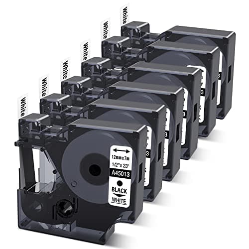 Image of 6X Compatible with Dymo D1 Label Tape 45013 12mm S0720530 Replace for DYMO Label Maker Refills a45013, Black on White for Dymo LabelManager 160 420P 210D 280 360D PnP