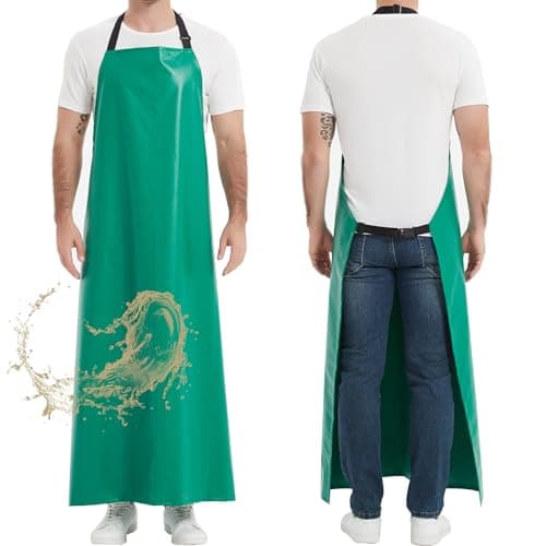Image of Thicker Rubber Apron, 51.18 x 35.43" Adjustable Apron, Heavy Duty Oil & Chemical Resistant Work Apron, Extra Long Waterproof Aprons for Dish Washing, Gardening, Lab Work, Butcher & Dog Grooming, Green