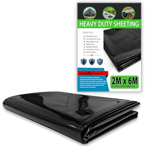 Image of CHESTAF 2M X 6M Black Plastic Sheeting Heavy Duty, 1100G Thick Polythene Sheeting Garden Grow, Dust Sheet Waterproof Outdoor Cover, Large Construction Gardening Insulation, Building Rubble Protection