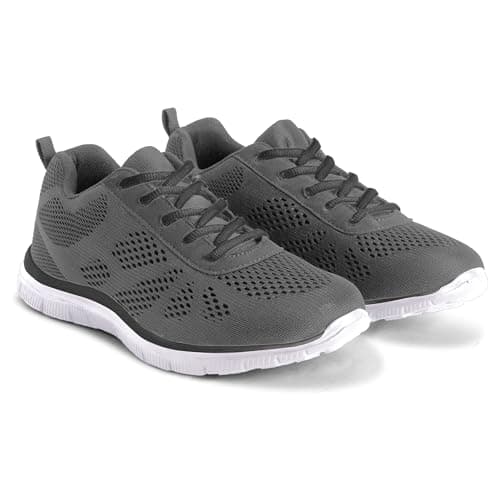 Image of Get Fit Women's Lightweight Running Trainers - Breathable Mesh Gym Shoes with Cushioned Sole - Comfortable Walking & Fitness Sneakers - Lace-Up Athletic Footwear - Grey - 4-37