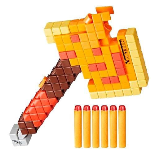 Image of Nerf Minecraft Firebrand, Dart Blasting Axe, 6 Elite Foam Darts, Design Inspired by Minecraft Axe in The Game, Pull Down Priming, Minecraft Toys