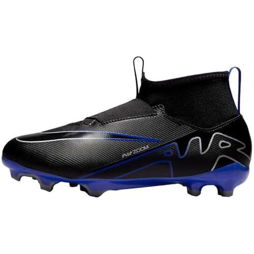 Image of NIKE Unisex Kids Jr Mercurial Superfly 9 Academy Black/Chrome-Hyper Roya Gym Shoes, Black Blue Grey, 5 UK Child