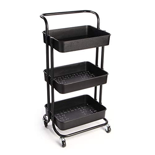 Image of Maison & White 3 Tier Storage Trolley | Bathroom, Kitchen & Utility Unit | Book Cart | Make Up Rack | Mobile Organiser | Fruit & Vegetable Storage | M&W (Black)