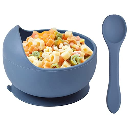 Image of Delven Baby Bowls Spoons for Feeding,Silicone Toddler Weaning Bowls Set with Suction BPA Free Non Slip Soft Easy to Clean Cutlery Tableware Set for Children Infant Boys,Microwavable Dishwasher Safe