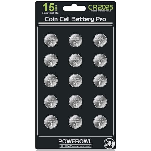 Image of POWEROWL 15 Pcs 2025 Lithium Coin Batteries 3V, For Use in Key Fobs, Fitness Watches, and 3D Glasses, Baby Secure Packaging