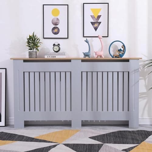 Image of Home Treats Radiator Cover Grey Wooden Heater Cover Large | Radiator Shelf For Hallway Living Room Bedroom Furniture (Large)
