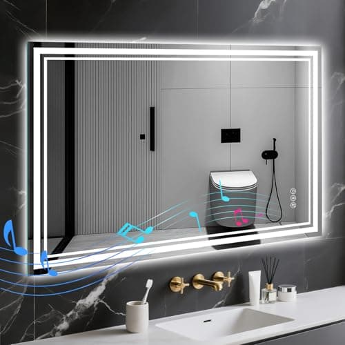 Image of Archaluxe Bathroom Mirror with LED Light: 60x80cm Illuminated Wall Mounted Bluetooth LED-Bathroom-Mirror with Shaver Socket Anti-Fog 3 Colors Dimmable Memory Function Smart Mirror Horizontal/Vertical