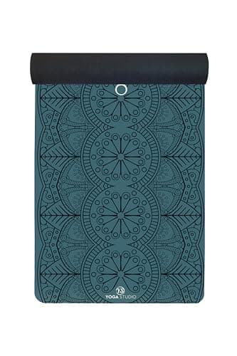 Image of Studio Vegan Suede Microfiber Yoga Mat - 183cm x 61cm, 4mm Natural Tree Rubber Mat for Power, Hot Yoga, Silicone-Free (Blue Mandala)