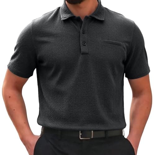 Image of Breeze Polo Shirts for Men Beer Belly Wearbreeze Collared Textured Shirt Stretchy Quick Dry Casual Golf Short Sleeve, Ultra Comfortable Textured Breathable Refreshing Silky Grey