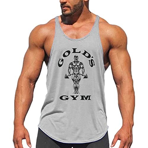 Image of Men's Muscle Gym Stringer Tank Tops for Workout Bodybuilding Sport Vest Racerback Sleeveless T-Shirt Training Vest,Grey,M