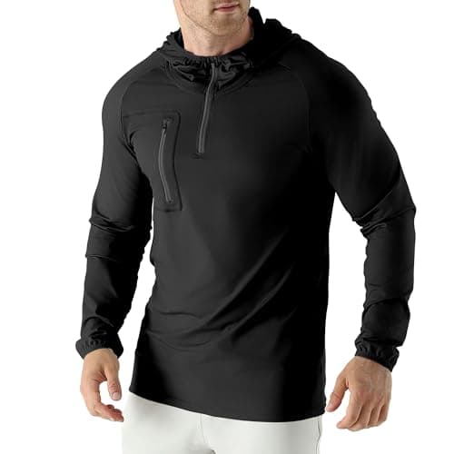 Image of Jupmov Mens Quarter Zip Running Hoodie Sweatshirts,Lightweight Workout Pullover Jacket with Pockets(Black,XL)