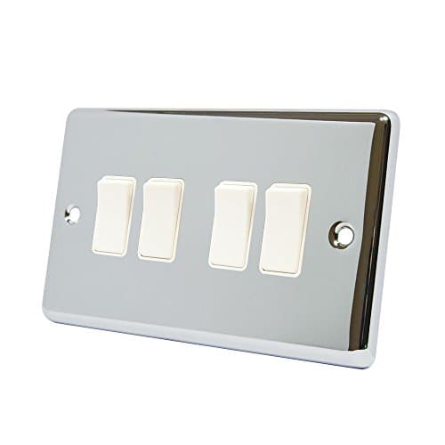 Image of AET CPC4GSWIWH 4 Gang 2 Way 10 A Classical Chrome Polished White Insert Plastic Rocker Light Switch