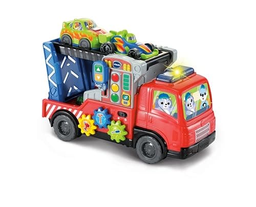 Image of VTech Road Rescue Car Carrier, Interactive Car Carrier Truck, Includes 2 Cars, 55+ Sound Effects, Motor Skills Development, Suitable for Ages 12, 18, 24 Months, English Version