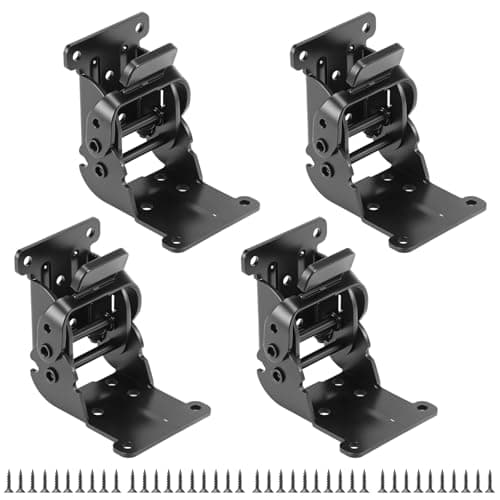 Image of QWORK® 4 Pack Folding Lock Extension Self Locking Foldable Hinge Hardware for Table Bed Leg Feet Screws Included - Black