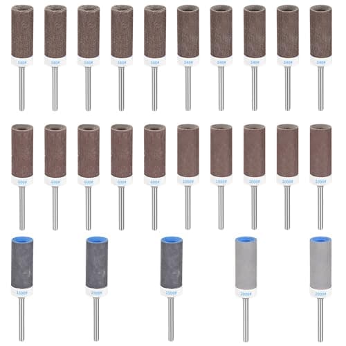 Image of 25 Pcs Sanding Drums Sleeves, Sanding Band Drum Sleeves Set for Dremel Rotary Tool, 180/240/600/1000/1500/2000 Grit Abrasive Grinding Polishing Rolls for Metal Edge, Stone, Wood Sandings