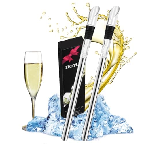 Image of HOTUT Wine Cooler Stick Set,2pcs Wine Chiller with Stainless Steel Bottle Chiller Rod and Drip-Free Pourer,Wine Bottle Cooler Stick with Aerator Pourer,Wine Chiller Stick for for White Wine & Red Wine
