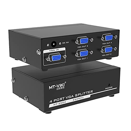 Image of MT-VIKI 1x4 VGA Splitter 1 in 4 out, Mirror 1 VGA Video & Audio on Multiple HD Monitors Support Wide Screen 1920 x 1440 1080P 350MHz (1 PC to 4 Monitors)
