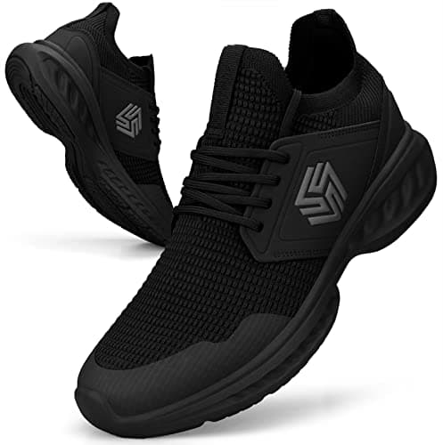 Image of Giniros Mens Trainers Running Walking Shoes Lightweight Sport Athletic Gym Fitness Fashion Training Sneakers Casual Comfortable Breathable Flat Mesh Slip on Tennis Shoes Outdoor Jogging All Black