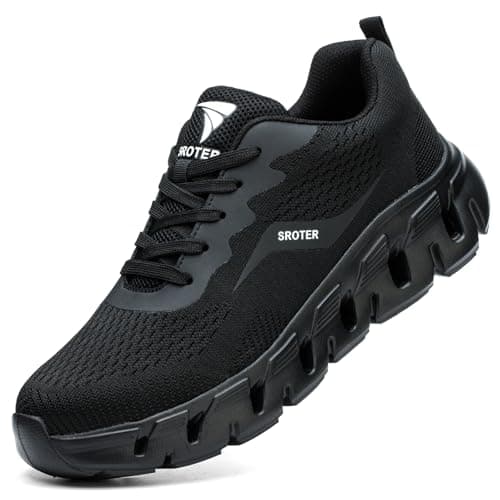 Image of Steel Toe Cap Trainers Safety Trainers Mens Womens Lightweight Safety Shoes Non Slip Breathable Comfortable Work Boots, Black, 10 UK
