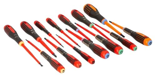 Image of Bahco BE-9876S Ergo™ 14 Piece VDE Insulated Slotted, Phillips, Pozi, Torx & Combi PZ Screwdriver Set