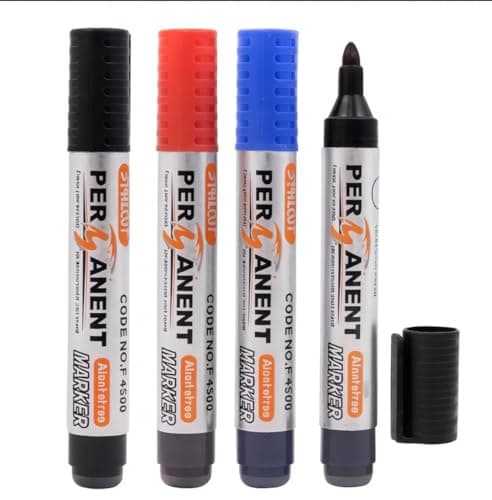 Image of 4Pc Bullet Tip Permanent Markers - Water resistant Marker Pens Coloured Thick Pens Set (pack of 4) Red Blue and 2x Black